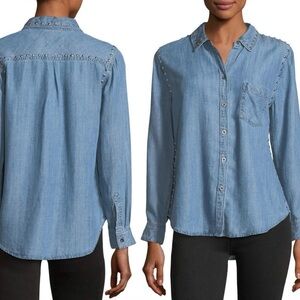 Rails Ingrid Button-Front Chambray Shirt w/ Studded Trim L